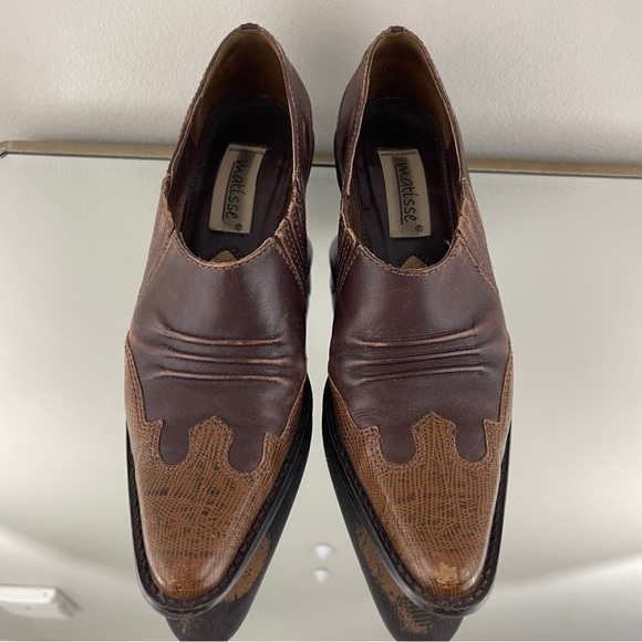 MATISSE Vintage Brown Leather Western Pointed Toe Slip On Heel Mule Ankle Boots - Picture 6 of 13